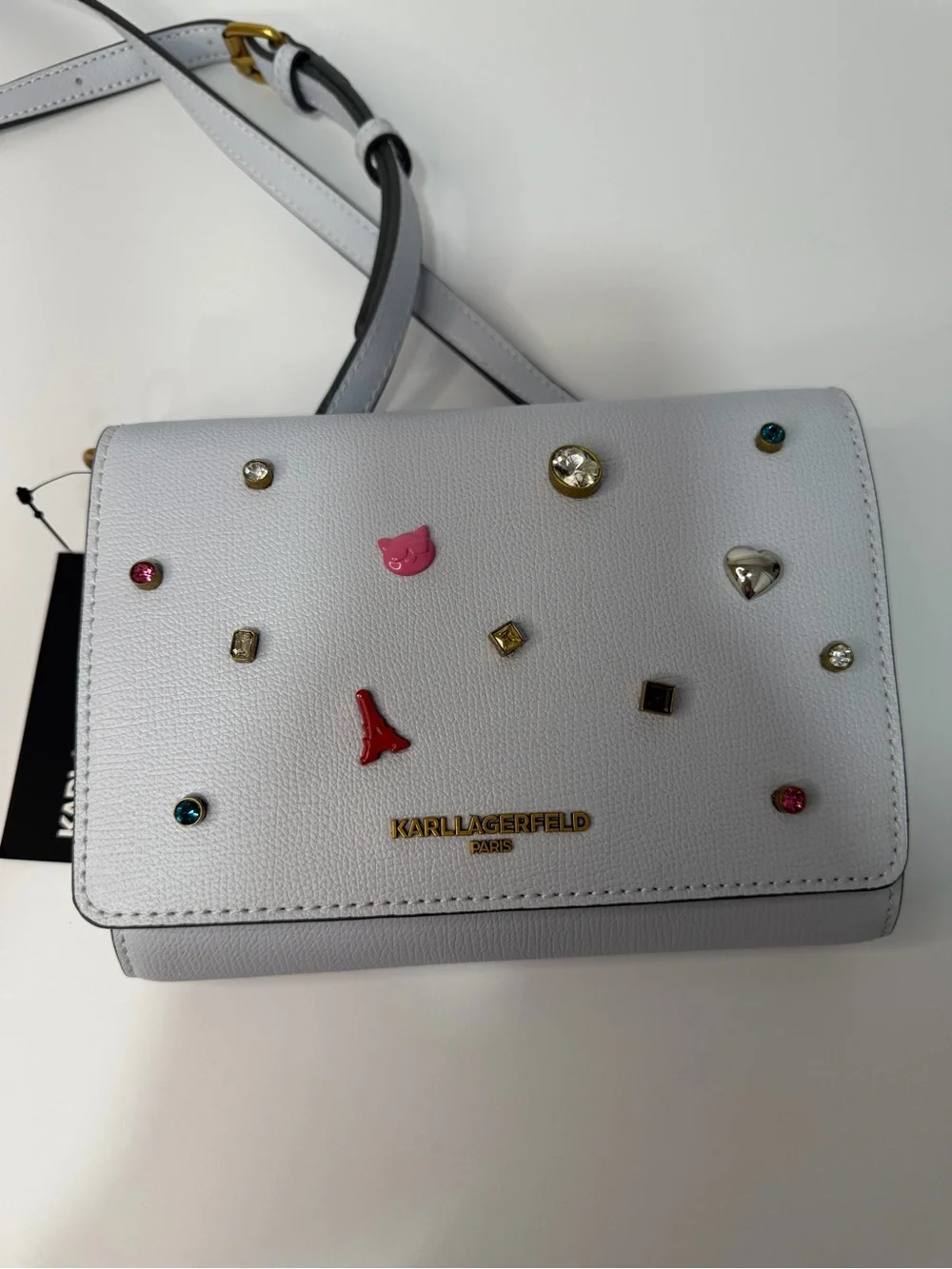 KARL LAGERFELD Light blue Crossbody Bag with Stud Accents